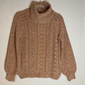 Impressions Cowl Neck Knit Sweater-Tan-Women’s Sz Small-NWT